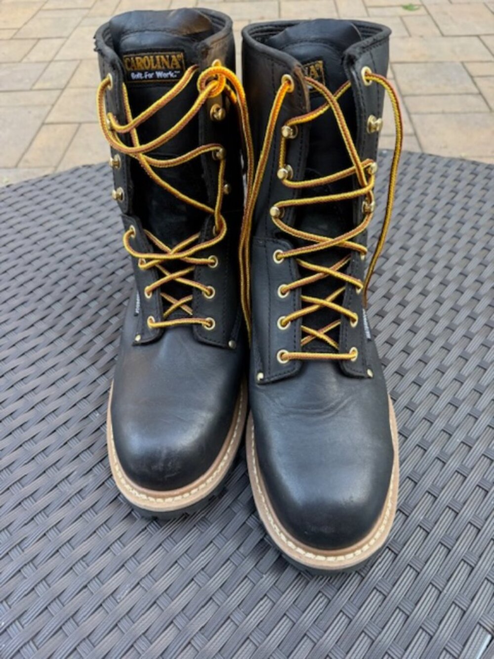 Carolina Elm 8" Black Leather Steel Toe Waterproof Logger Heel Work Boots
